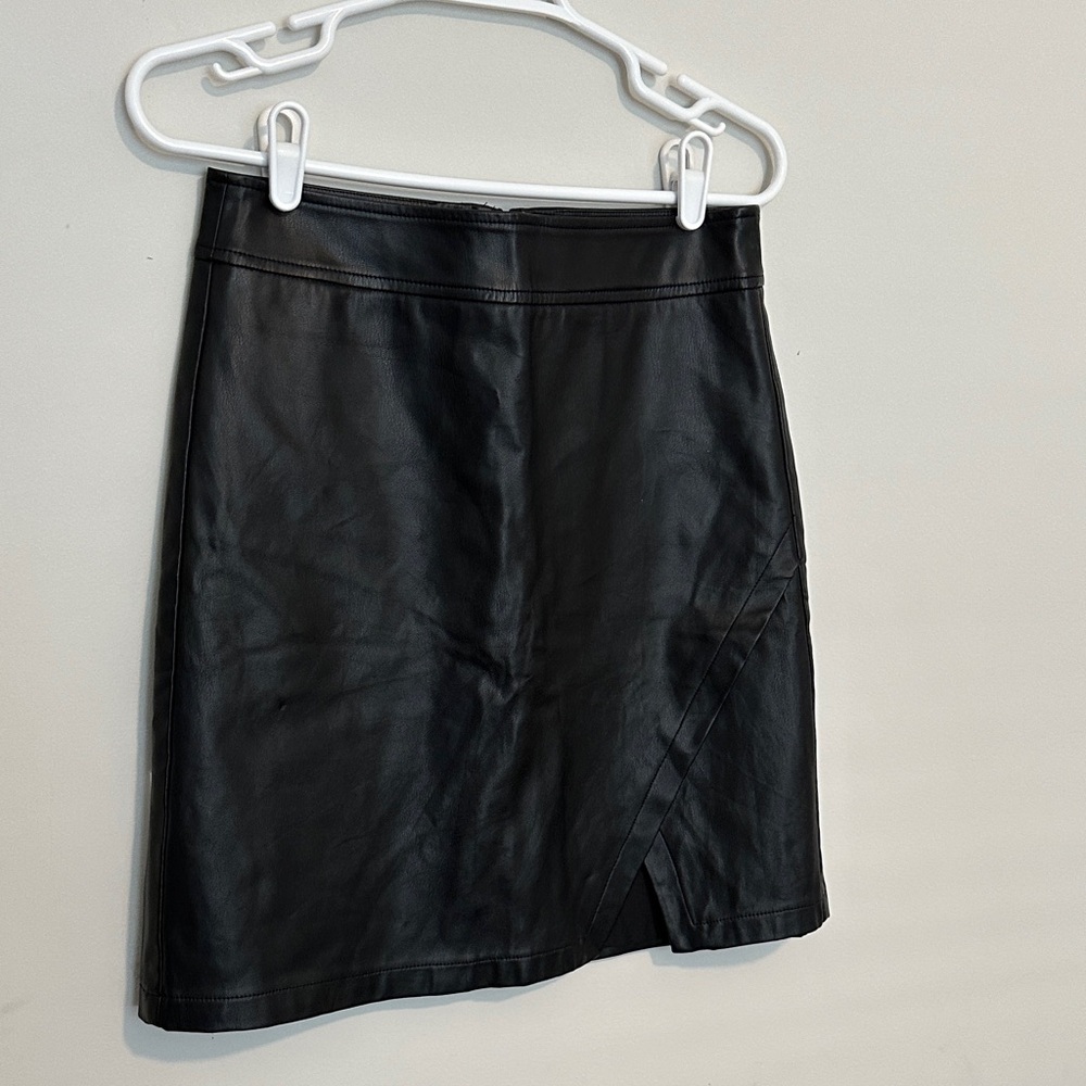 LOFT Black Faux Leather Pencil Skirt with Front Notch